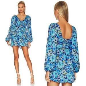 NWT | Revolve x For Love and Lemons | Astor Mini Dress in Blue | Sz S